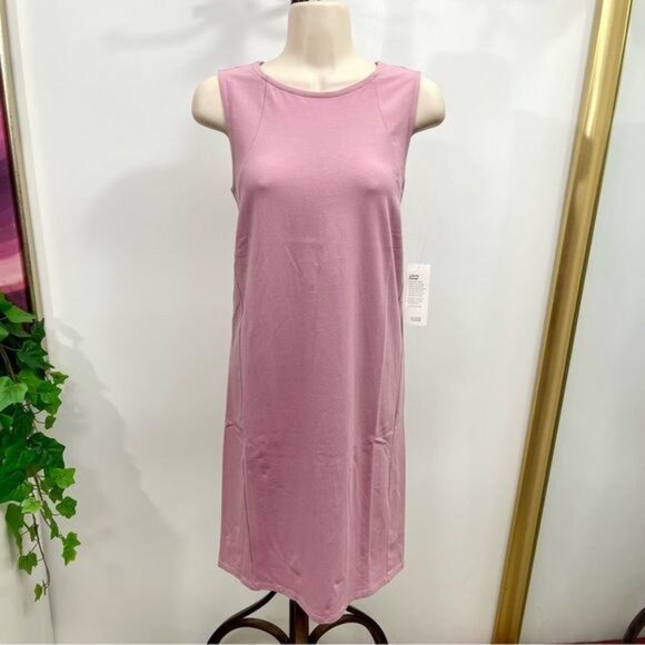 EILEEN FISHER Lantern Organic Cotton Sleeveless Shift Dress In Pink Size XXS - Picture 2 of 12